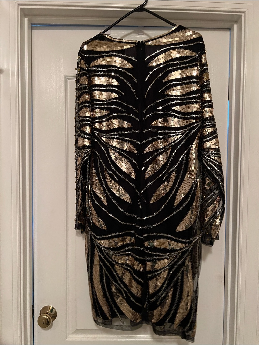 Ashley Stewart Black and Gold Sequin Long Sleeve Dress